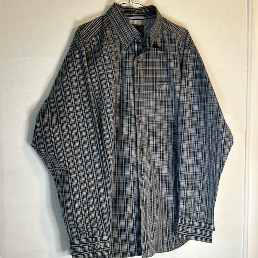 NWT Ariat Pro Series Long Sleeve Fitted Black Plaid Western Cowboy Shirt Size XL
